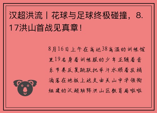 汉超洪流丨花球与足球终极碰撞，8.17洪山首战见真章！
